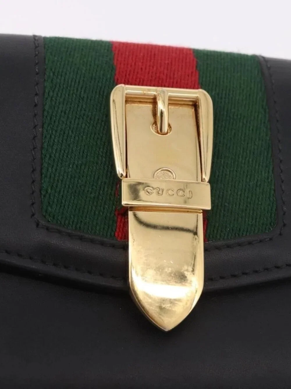 GUCCI Silvi Web Sherry Line Long Wallet Leather Black Red 476084 Auth am11867V